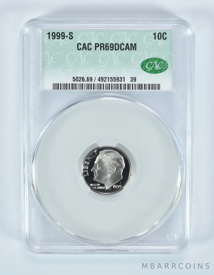 1999-S Roosevelt Dime PR69 DCAM CAC CACg