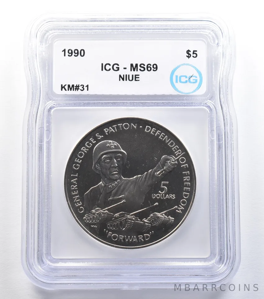 1990 Niue 5 Dollars George Patton KM#31 MS69 ICG *7970