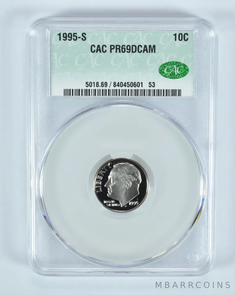 1995-S Roosevelt Dime PR69 DCAM CAC CACg