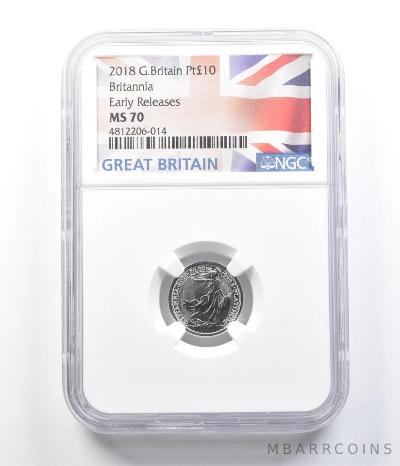 2018 Great Britain 10 Pound Platinum Britannia Early Releases MS70 NGC *1096