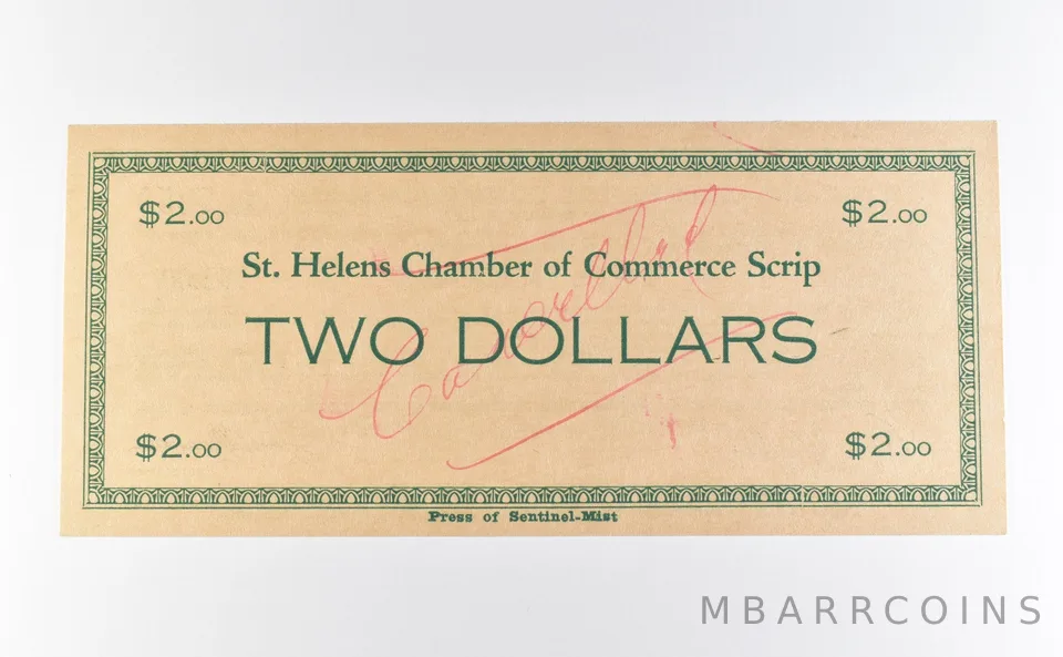 1933 $2 St Helens OR Chamber Of Commerce Scrip *9771