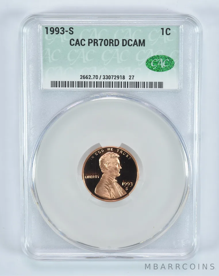 1993-S Lincoln Memorial Cent PR70 RD DCAM CAC CACg