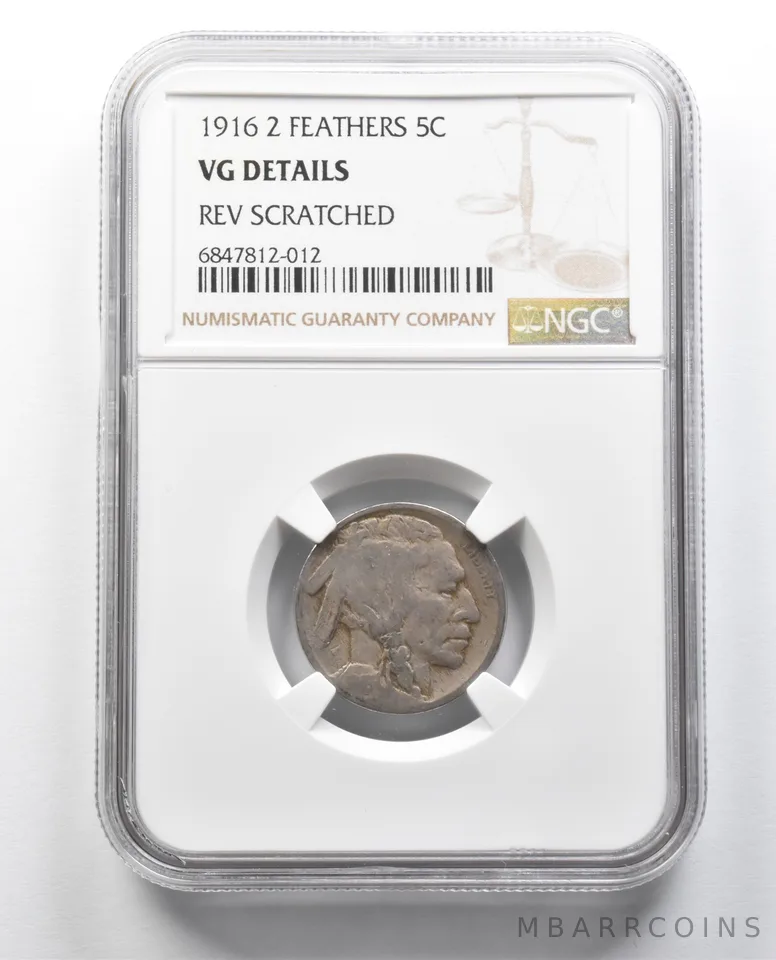 VG Details 1916 2 Feathers Indian Head Buffalo Nickel Rev Scratched NGC a2405