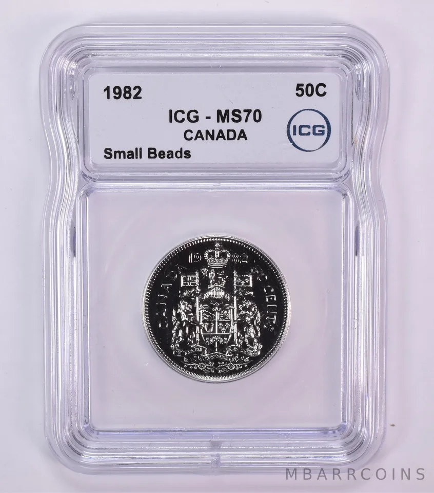 1982 Canada 50 Cents Small Beads MS70 ICG