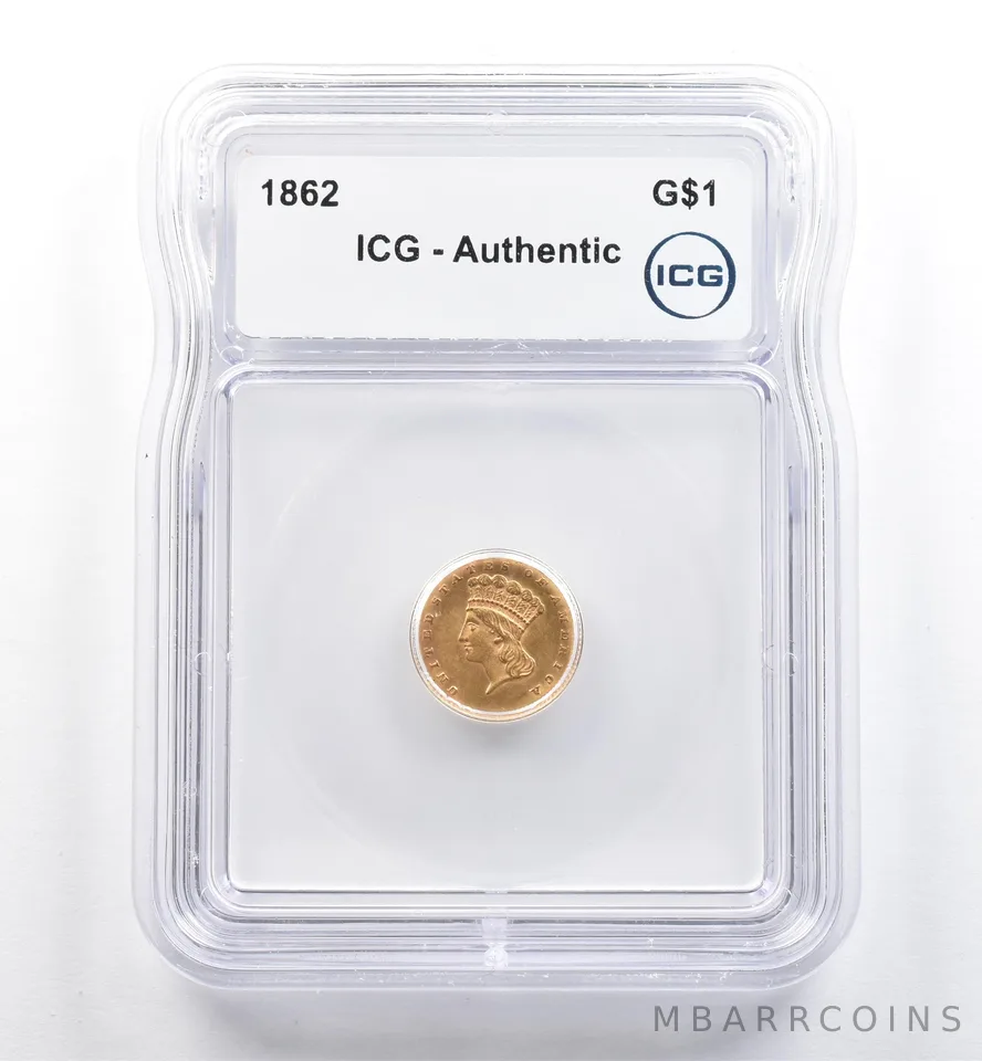 1862 $1 Indian Princess Head Gold Dollar Authentic ICG *6478