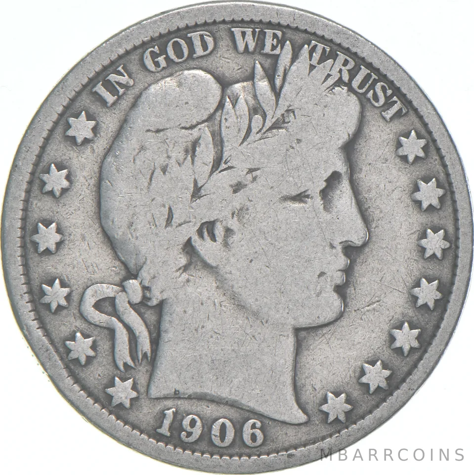 1906 Barber Half Dollar Average Circ 90% Silver