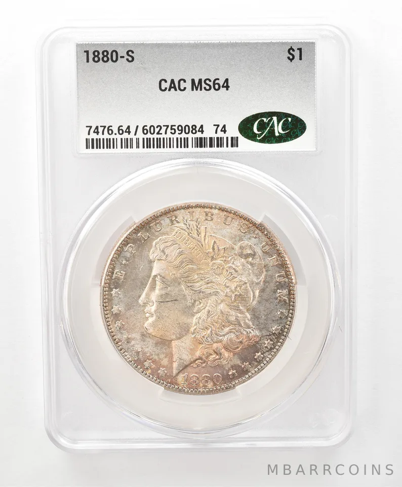 1880-S Morgan Silver Dollar MS64 CAC CACg Beautiful Tone *6610