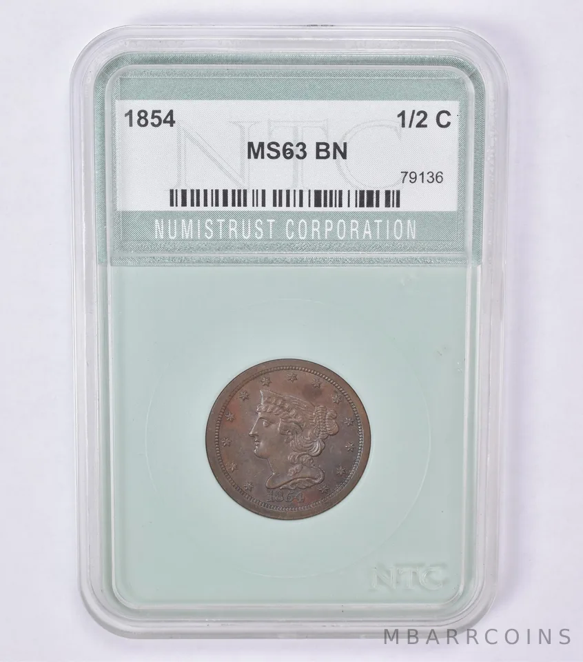 1854 Braided Hair Half Cent Beautiful Tone *0604