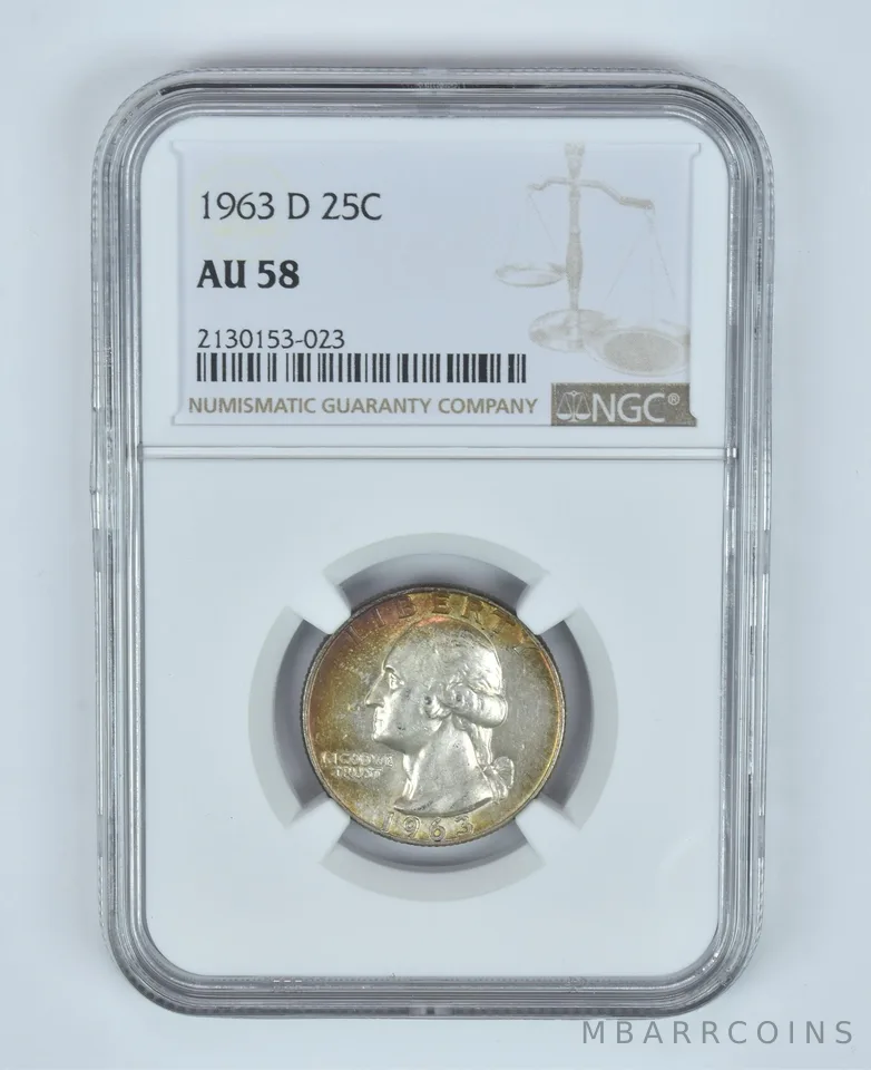 AU58 1963-D Washington Quarter NGC RED TONE a5686