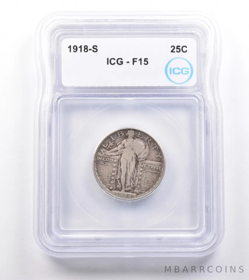 1918-S Barber Quarter F15 ICG *4897