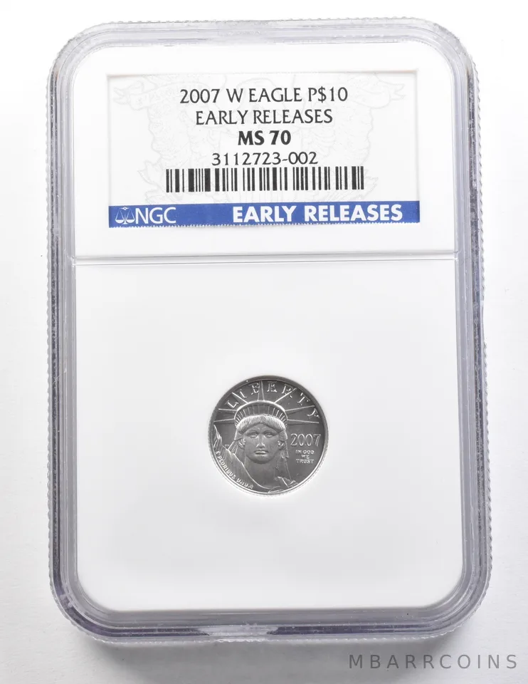 2007-W $10 American Platinum Eagle Early Releases 1/10 Oz 0.1 Oz MS70 NGC *3730