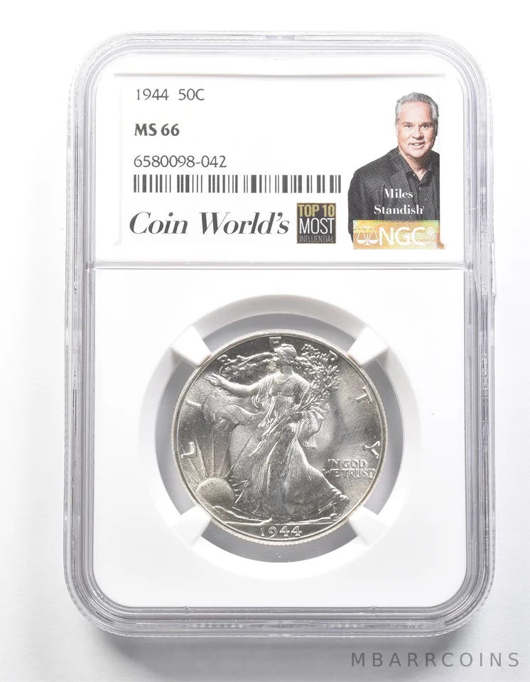 1944 Walking Liberty Half Dollar Miles Standish MS66 NGC *1337
