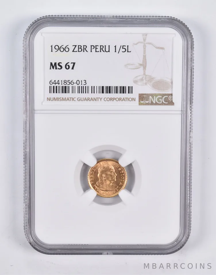 MS67 1966 ZBR Peru 1/5 Lire NGC *2211