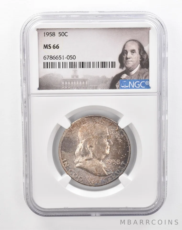 1958 Franklin Half Dollar MS66 NGC Beautiful Tone *2852