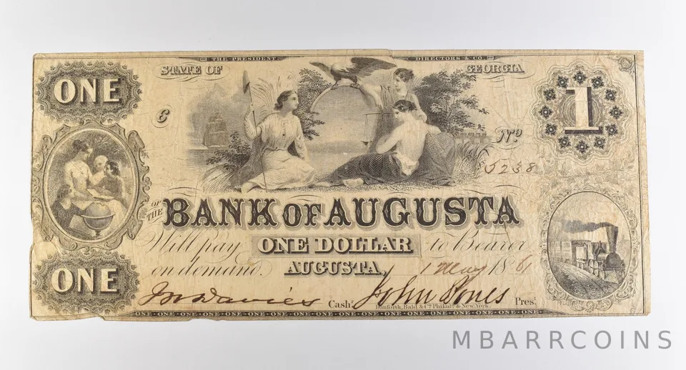 1861 $1 Bank Of Augusta GA Obsolete Note *3792