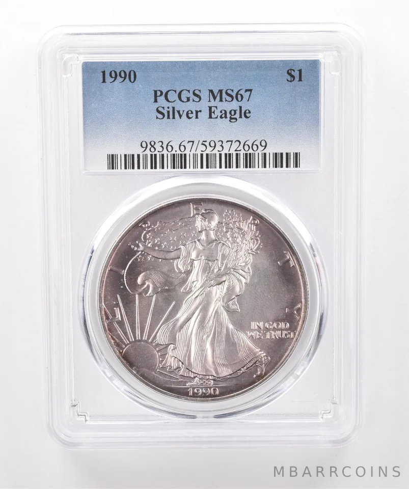 1990 American Silver Eagle MS67 PCGS Beautiful Tone *2006