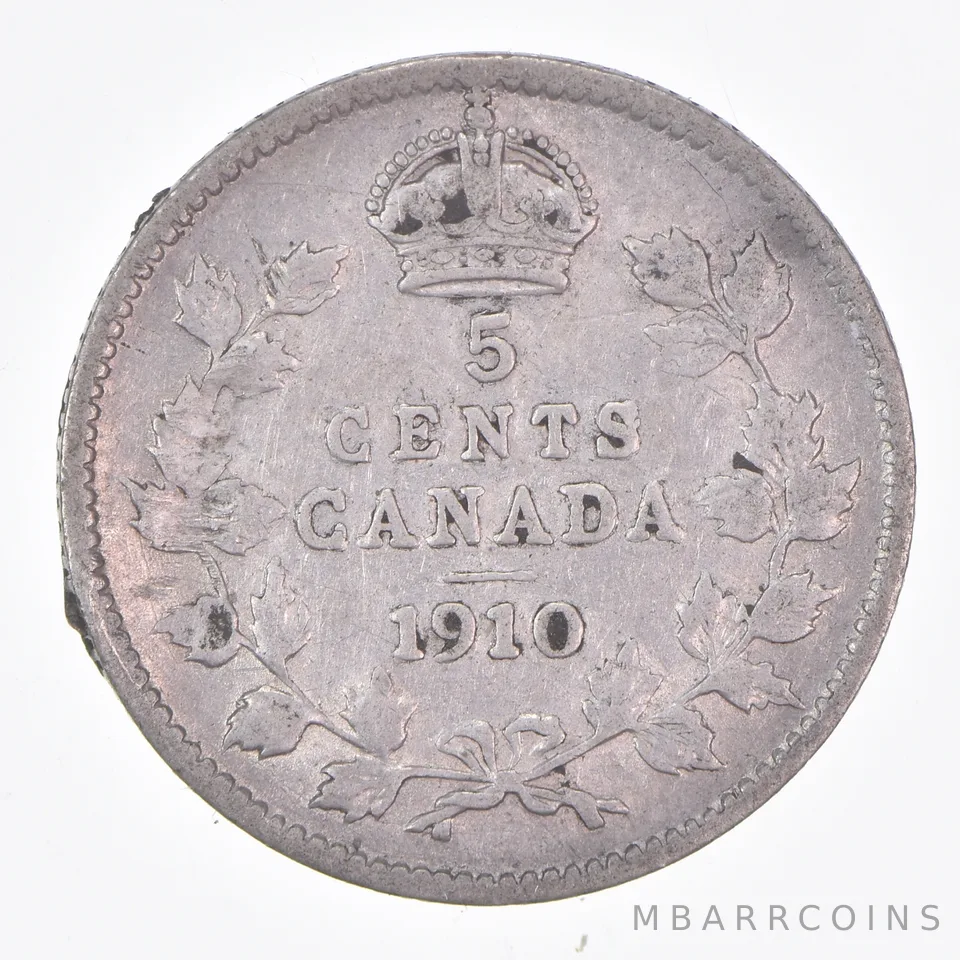Better Date - 1910 Canada 5 Cents World Coin- Silver *167