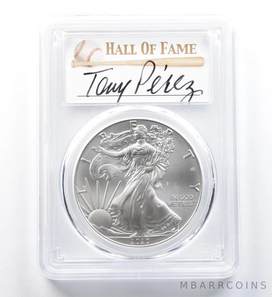 2020 American Silver Eagle Tony Perez FDOI MS70 PCGS a1196