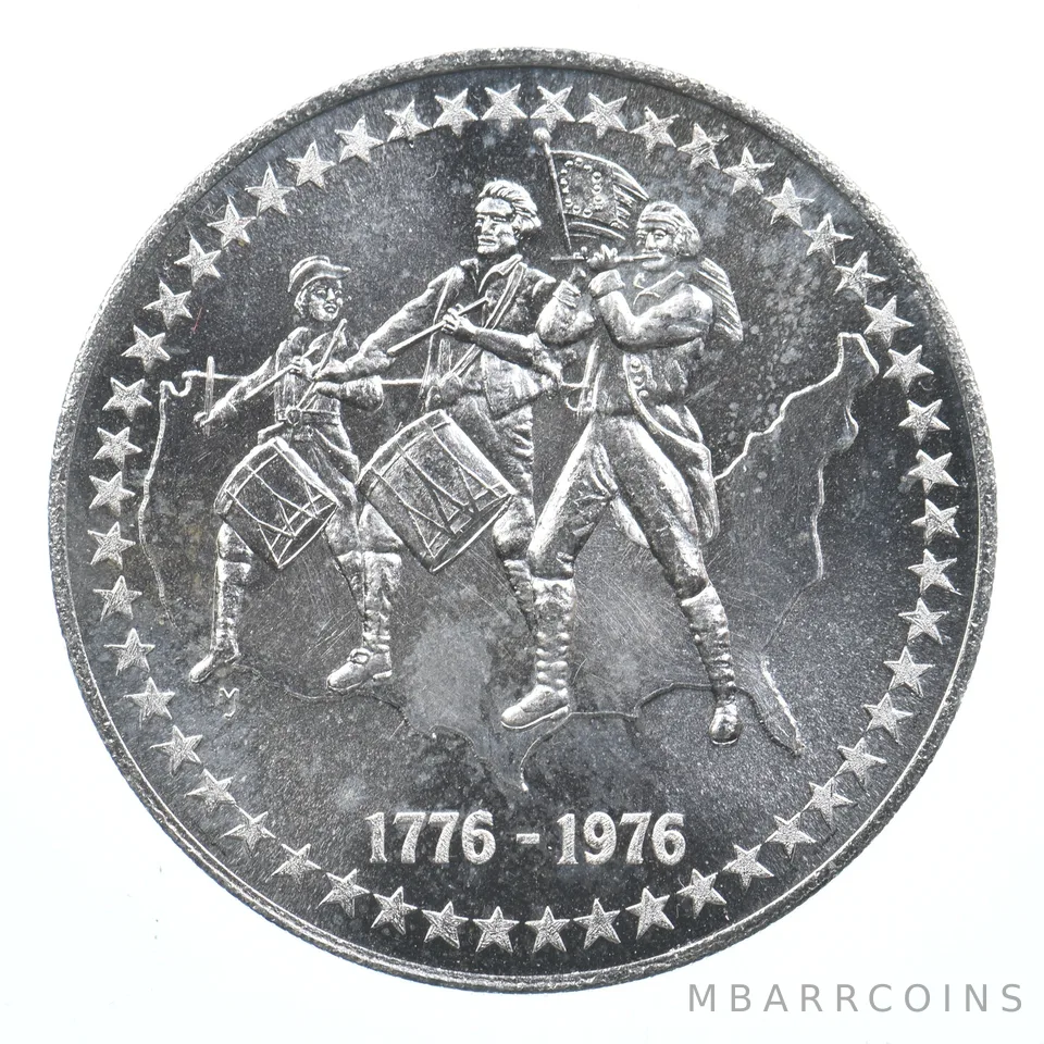 VINTAGE Art Bar/Round 1976 U.S. Second Centennial 1 Oz. .999 Silver 1 T Oz *845