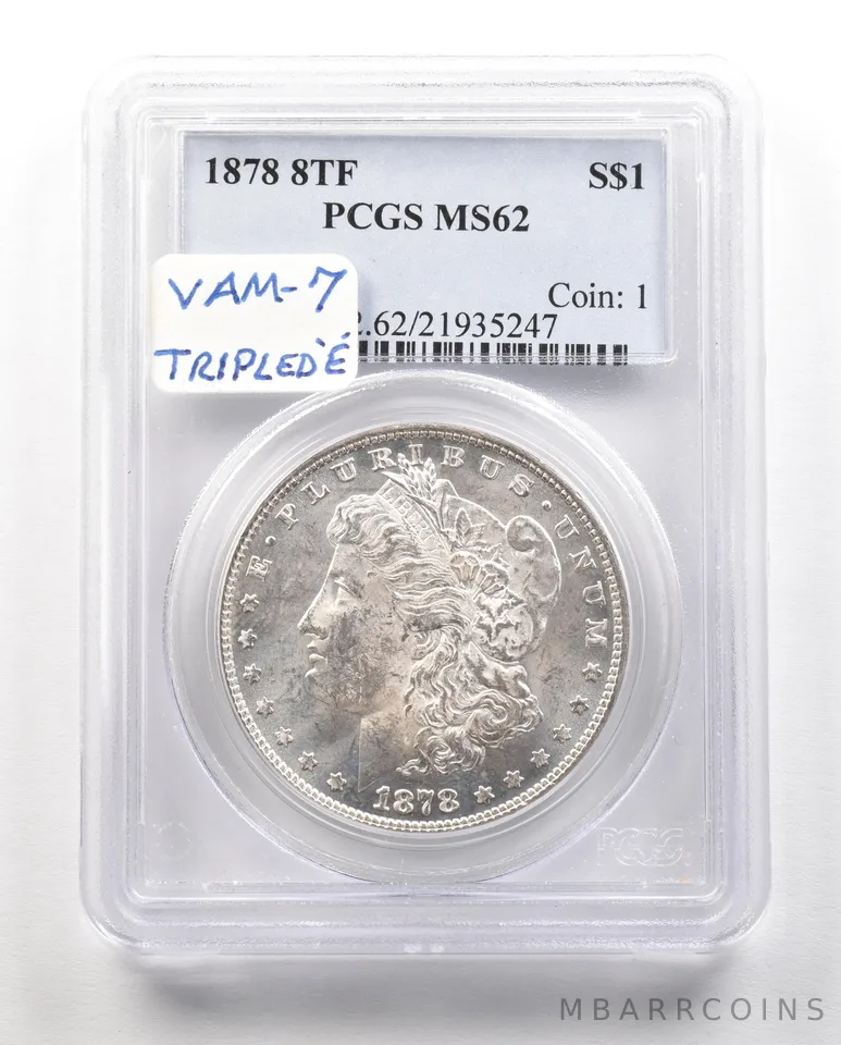 1878 8TF Morgan Silver Dollar MS62 PCGS a4787