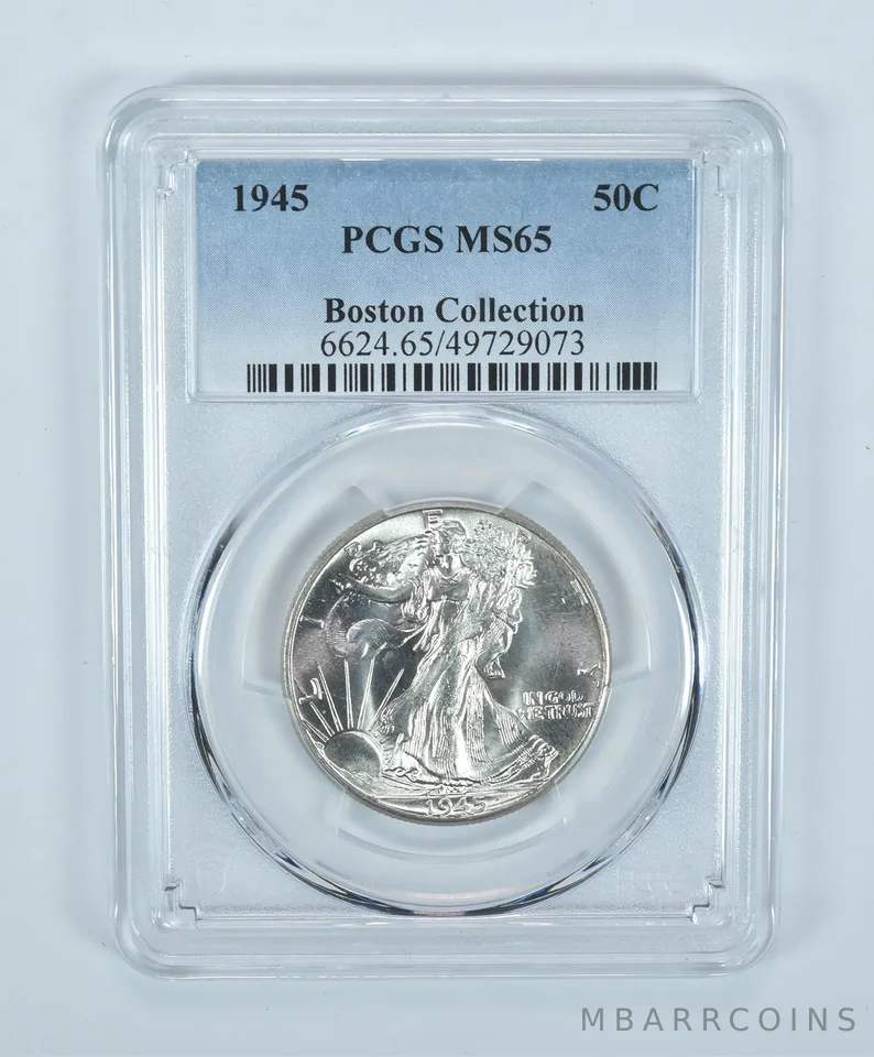 1945 Walking Liberty Half Dollar Boston Collection MS65 PCGS Blue Label