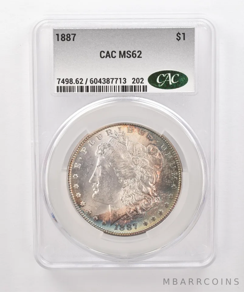 1887 Morgan Silver Dollar MS62 CAC CACg Beautiful Tone *2036