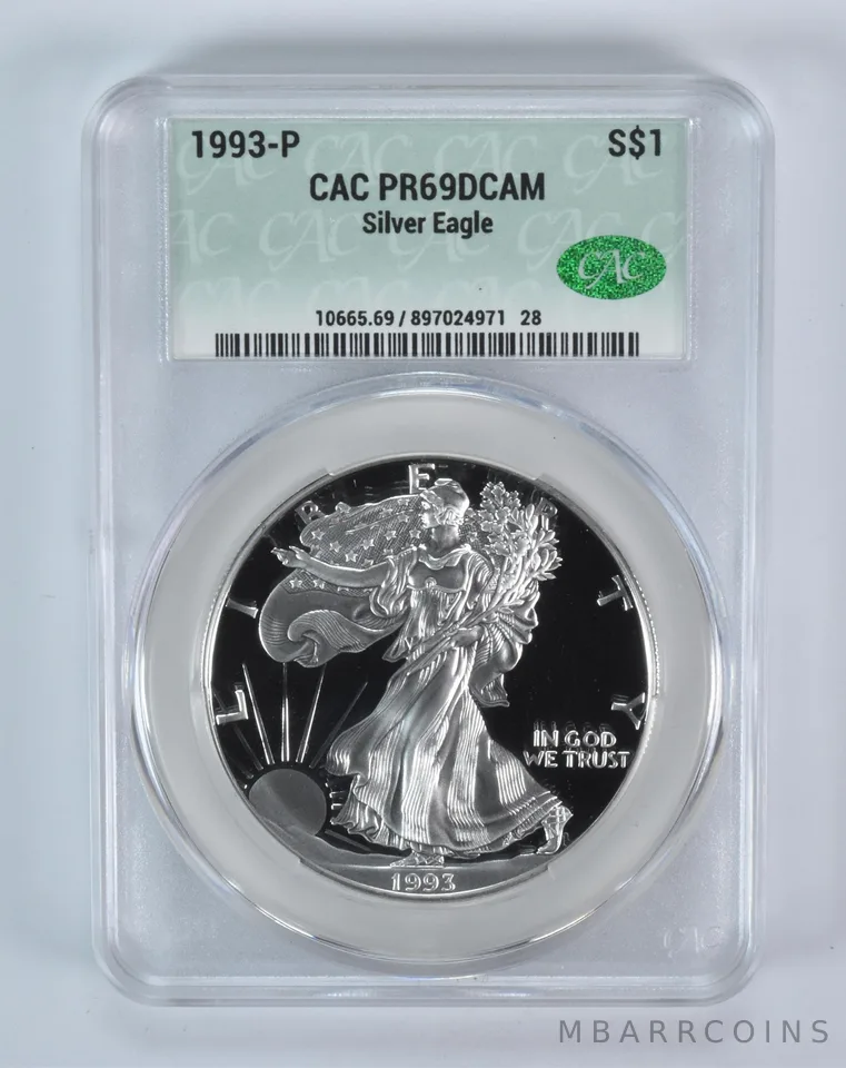 1993-P American Silver Eagle PR69 DCAM CAC CACg
