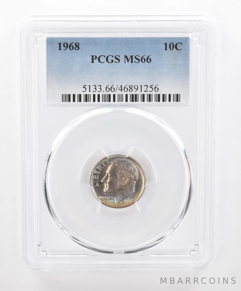 1968 Roosevelt Dime MS66 PCGS Beautiful Tone *2752