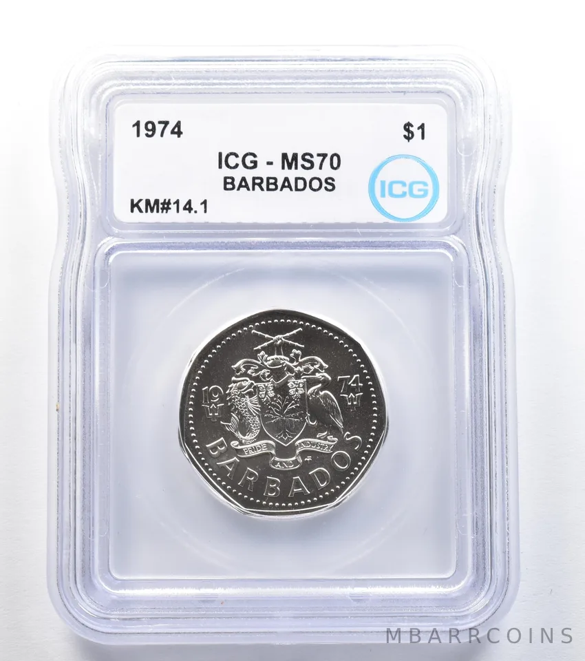 1974 Barbados 1 Dollar KM#14.1 MS70 ICG *8002