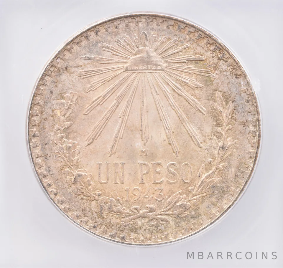1943 M Mexico Peso MS67 ICG Beautiful Tone *1775