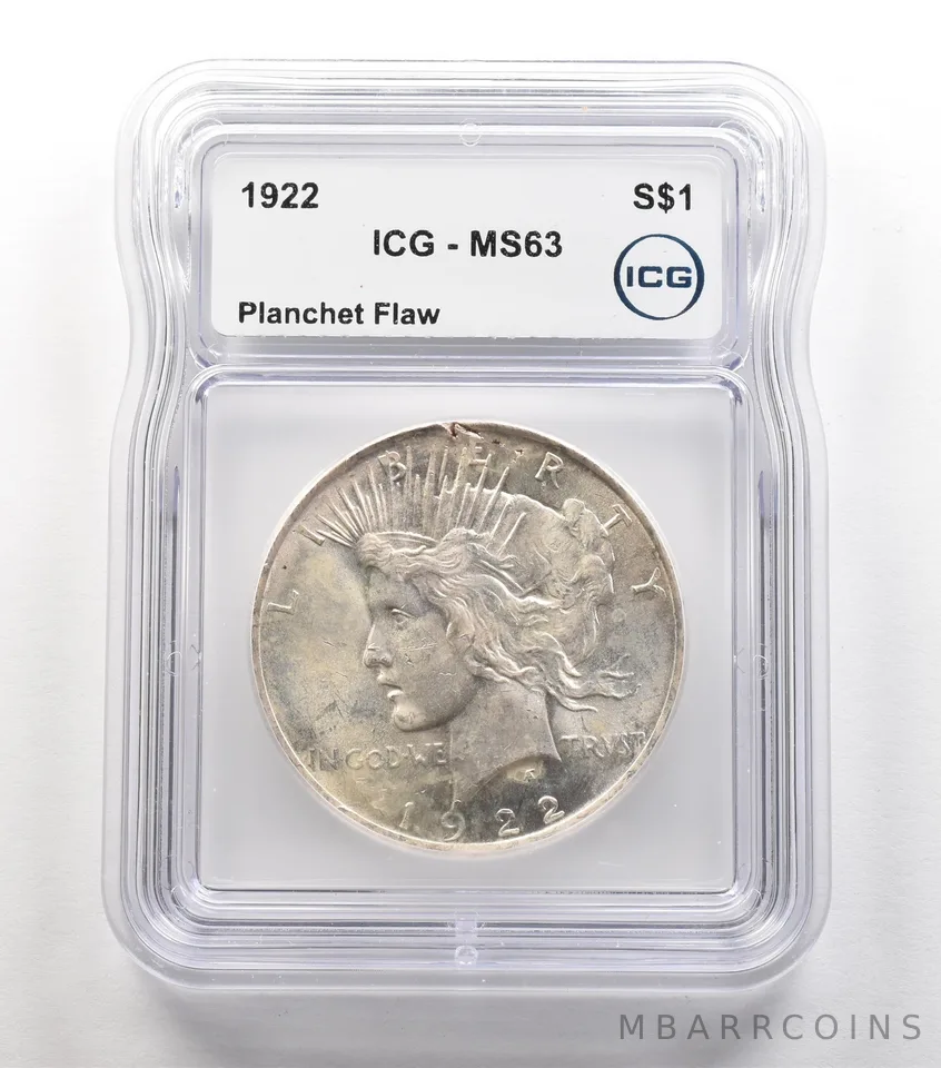 ERROR 1922 Peace Silver Dollar Planchet Flaw MS63 ICG a6718