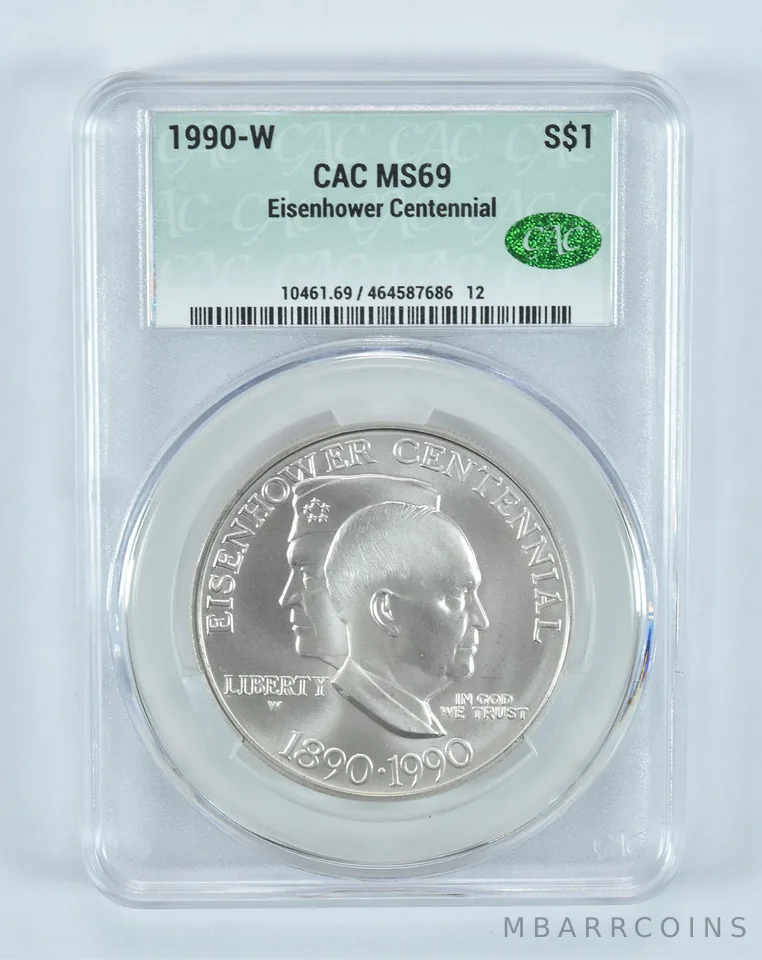 1990-W Eisenhower Commemorative Silver Dollar MS69 CAC CACg