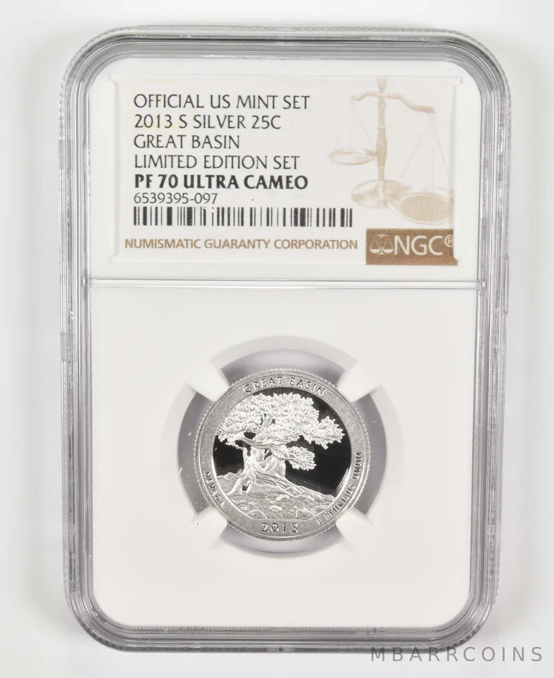 2013-S PF70 Great Basin Silver Quarter US Mint Limited Edition Set NGC