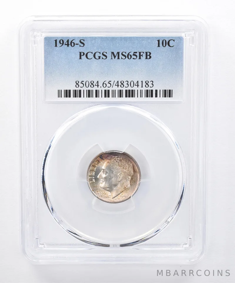 1946-S Roosevelt Dime MS65 FB PCGS Beautiful Tone *8390