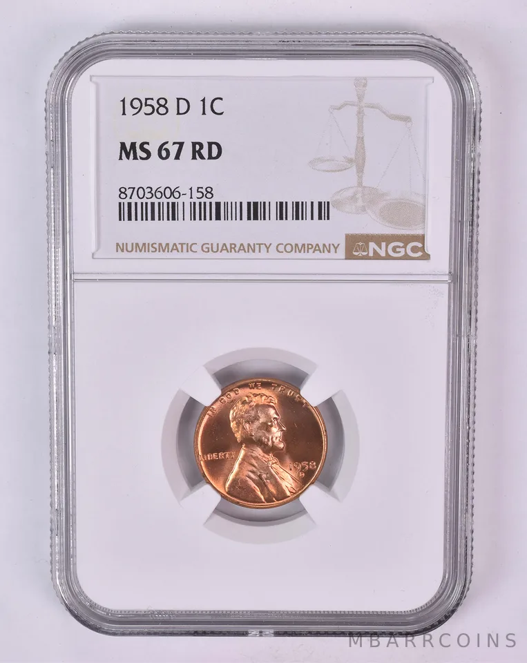 1958-D Lincoln Wheat Cent MS67 RD NGC Brown Label