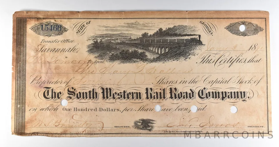 1891 $100 State Of Georgia South Western Railroad Company Obsolete Note *8370