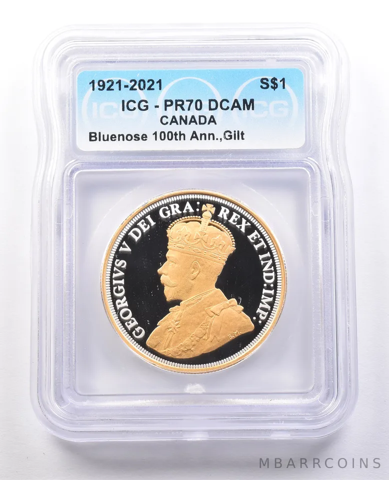 2021 Canada Silver Dollar Gilt Bluenose 100th Anniversary PR70 DCAM ICG a9982