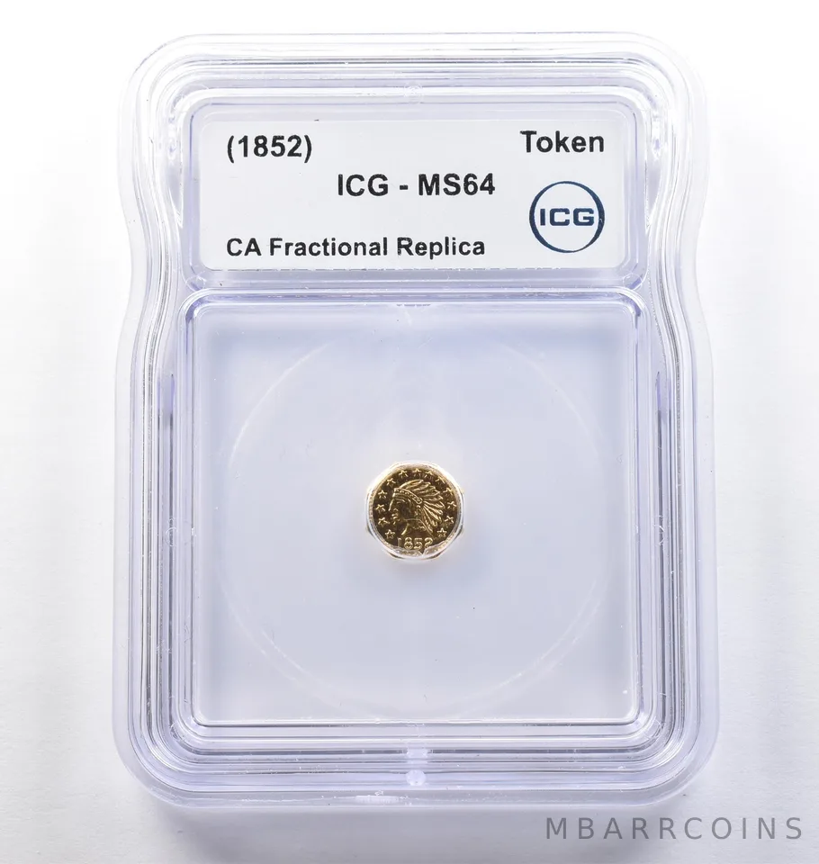 (1852) CA Fractional Gold Style Token Indian Head Token MS64 ICG *3802