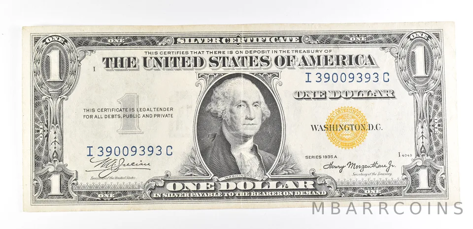 1935 A $1 Silver Certificate North Africa Yellow Seal Fr#2309 WWII *9370
