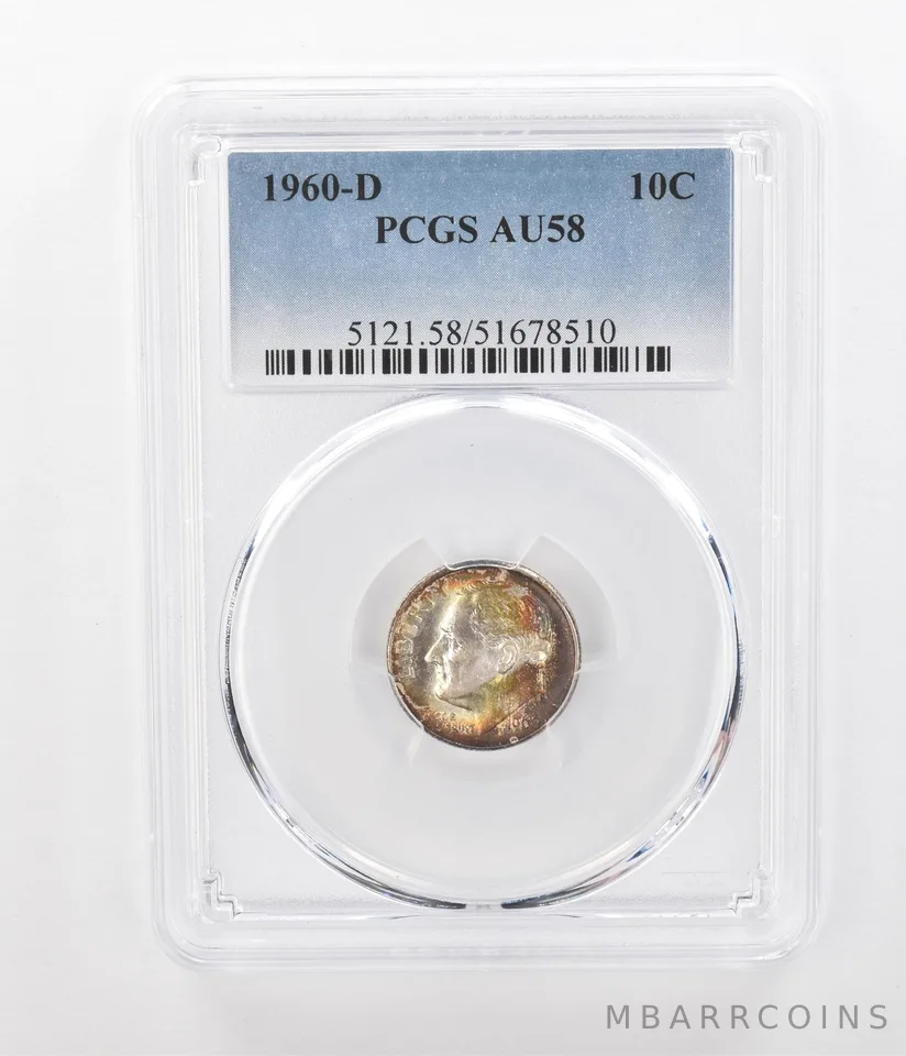 1960-D Roosevelt Dime AU58 PCGS Beautiful Tone *1172