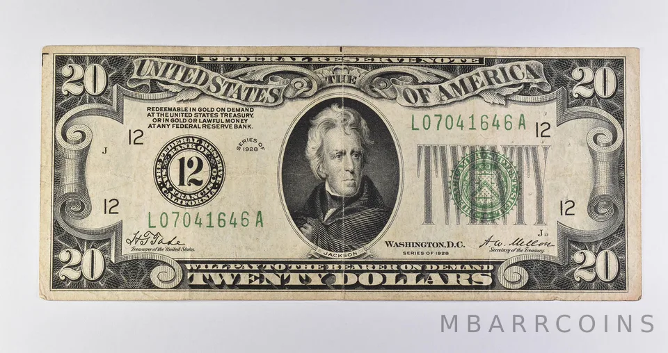1928 $20 San Francisco, CA US FRN Gold Certificate Green Seal *9076