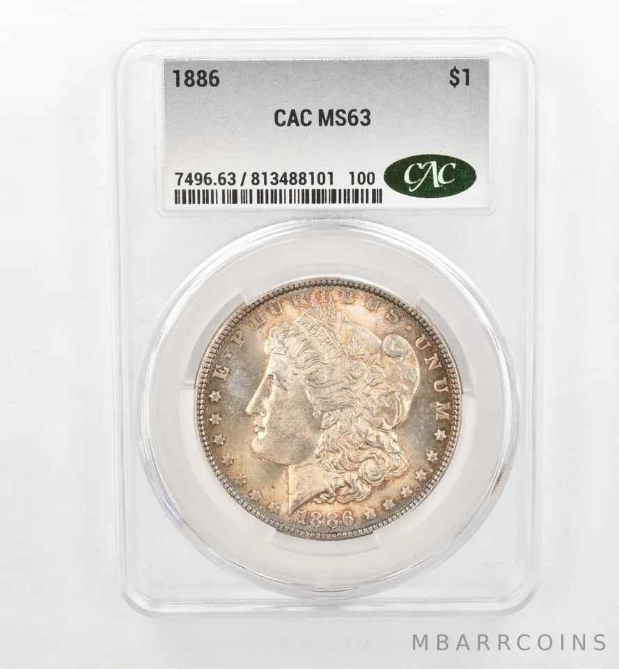 1886 Morgan Silver Dollar MS63 CAC CACg Beautiful Tone *0473