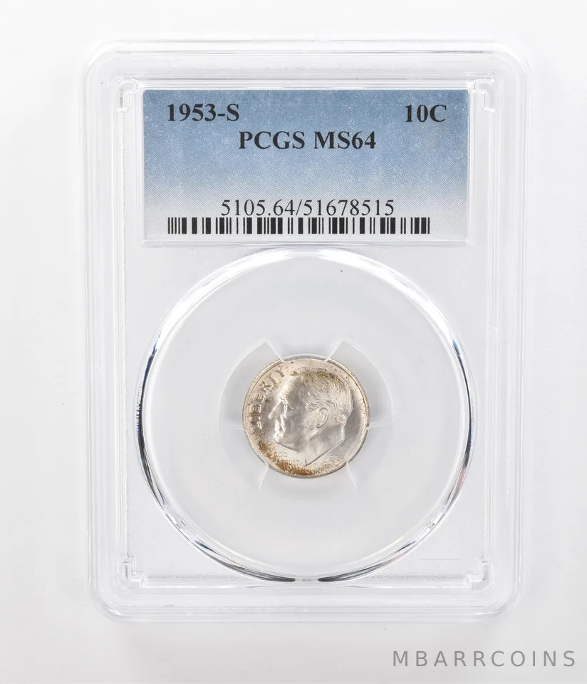 1953-S Roosevelt Dime MS64 PCGS Beautiful Tone Reverse *1167