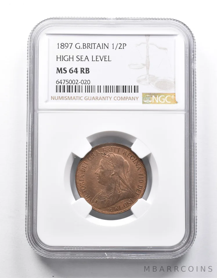 MS64 RB 1897 Great Britain 1/2 Penny High Sea Level NGC *9883