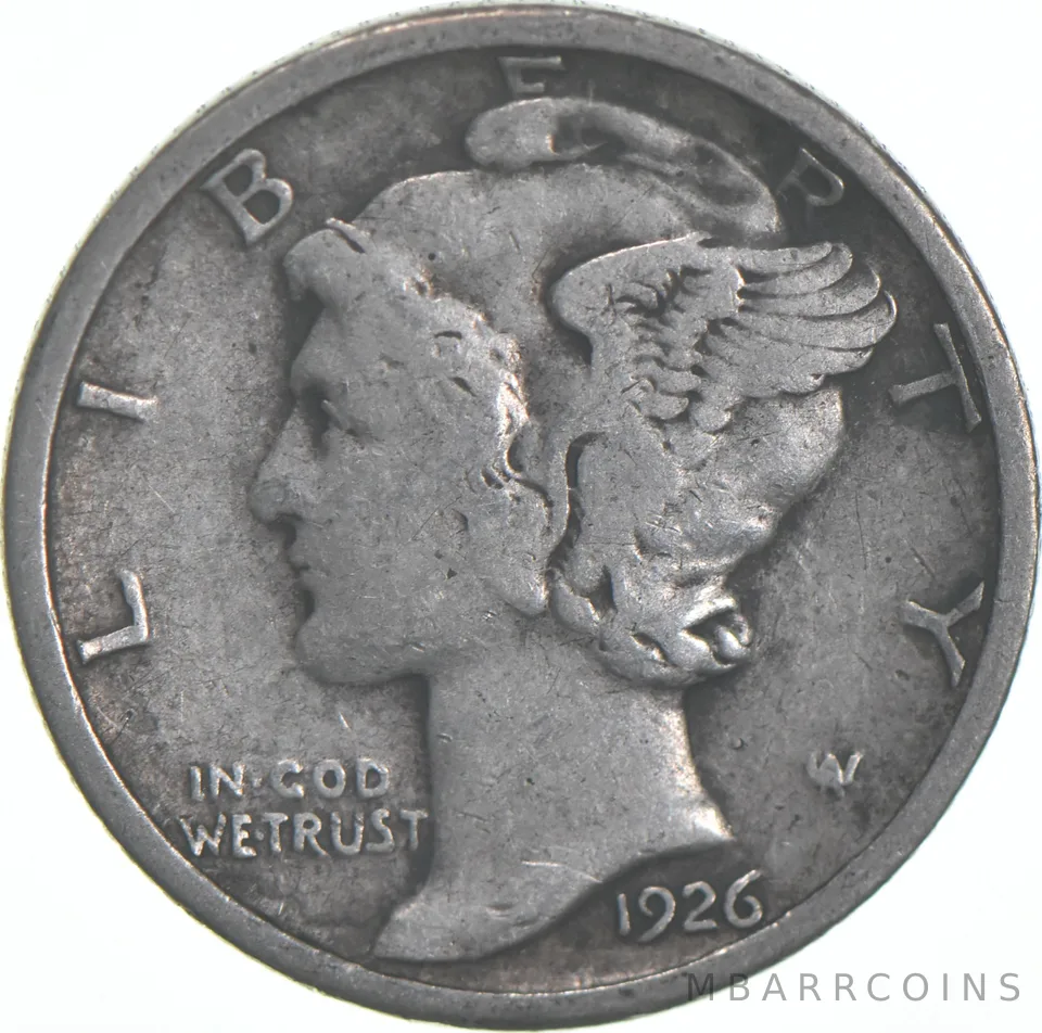 VG+ 1926 Mercury 90% Silver Dime
