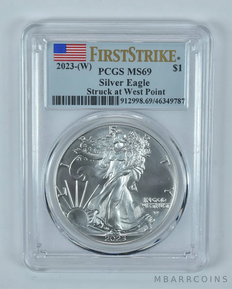 2023-(W) American Silver Eagle West Point First Strike MS69 PCGS Flag Label