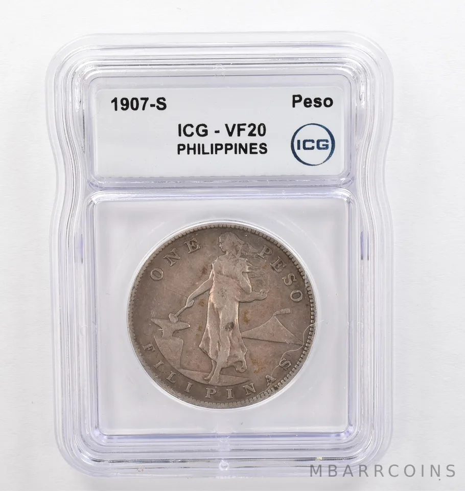 1907-S US Philippines Peso VF20 ICG Beautiful Tone *0280