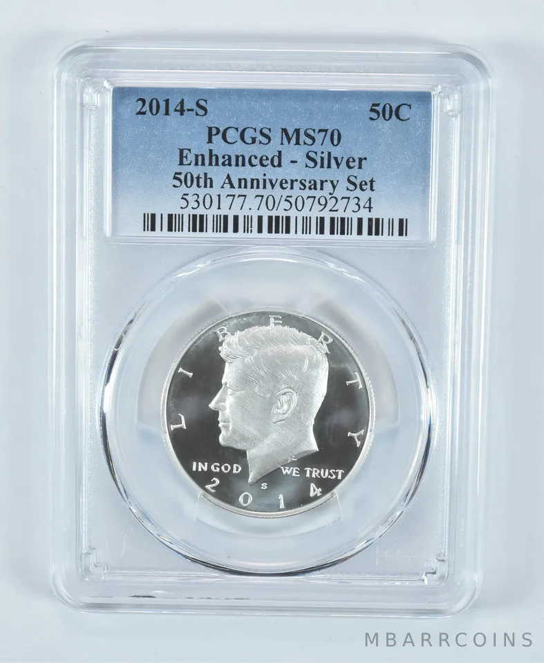 2014-S Kennedy Half Dollar Silver 50th Anniversary Set Enhanced MS70 PCGS
