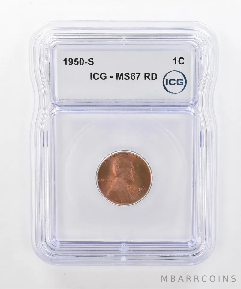 1950-S Lincoln Wheat Cent MS67 RD ICG Beautiful Tone *2918