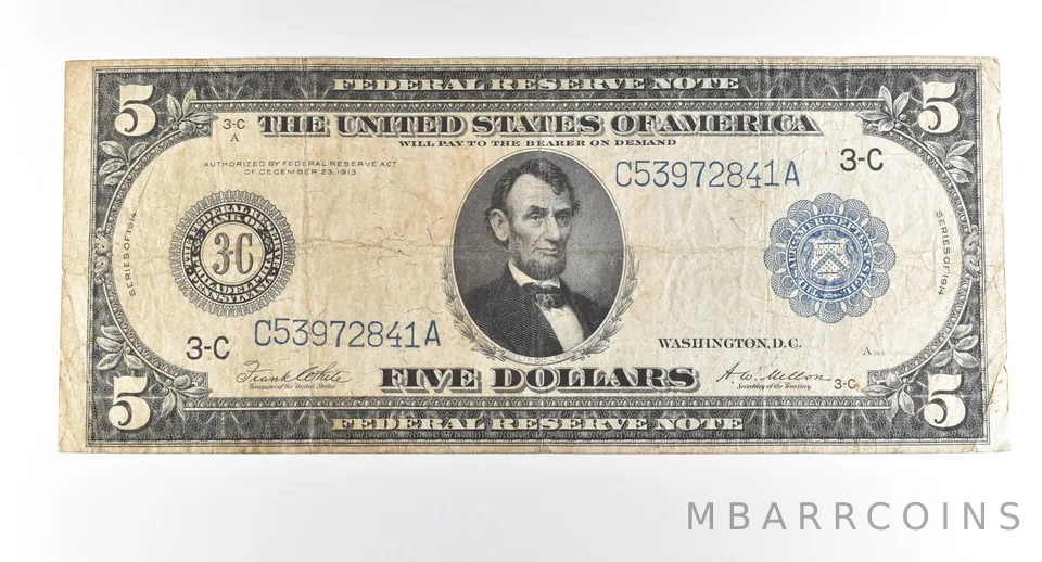 1914 $5 Philadelphia PA FRN Large Note Blue Seal *2744